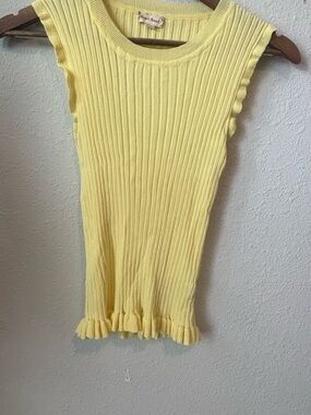 Hem & Thread Yellow Ribbed Sleeveless Knit Tank with Ruffle Trim